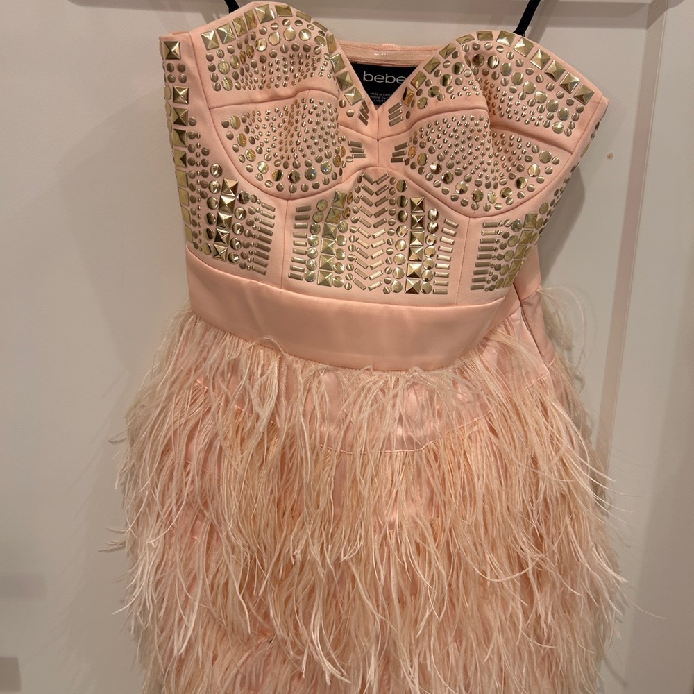 Bebe Blush Feather Dress with Gold Studs